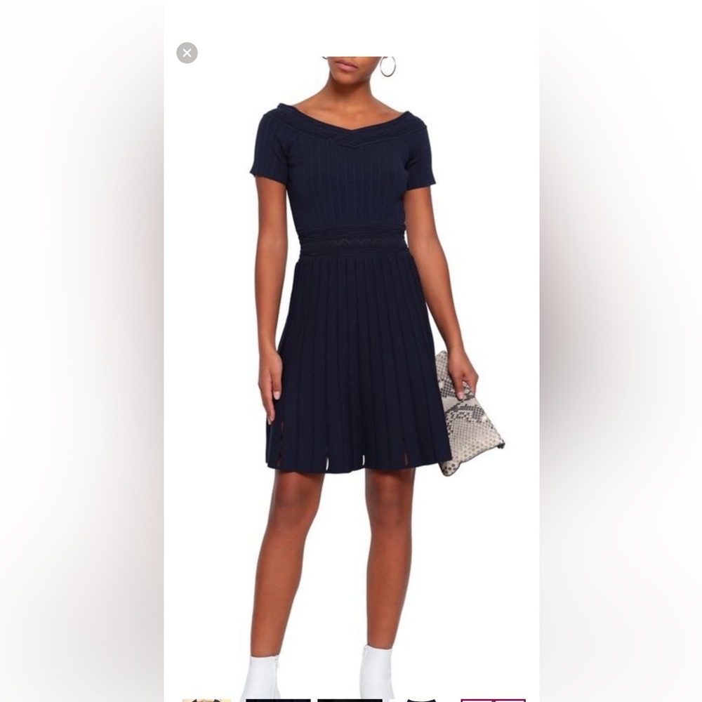 Sandro Blue ribbed plated Sheath Dress with V-Neck and Raglan Sleeves